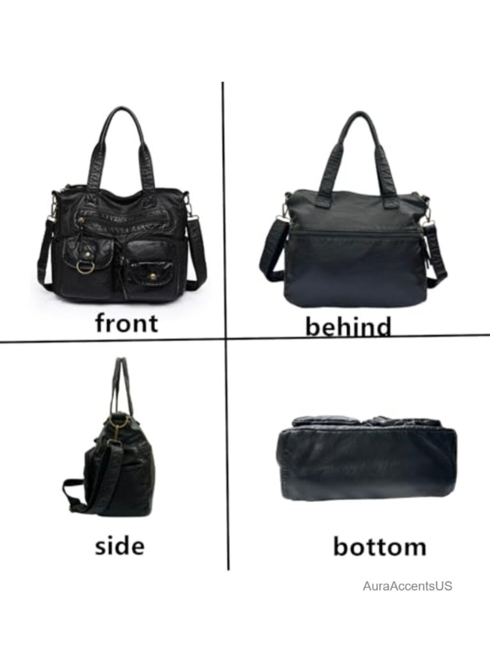 Hobo Handbag Top Handle Satchel Purse PU Leather Multi-Pocket - Picture 5 of 6